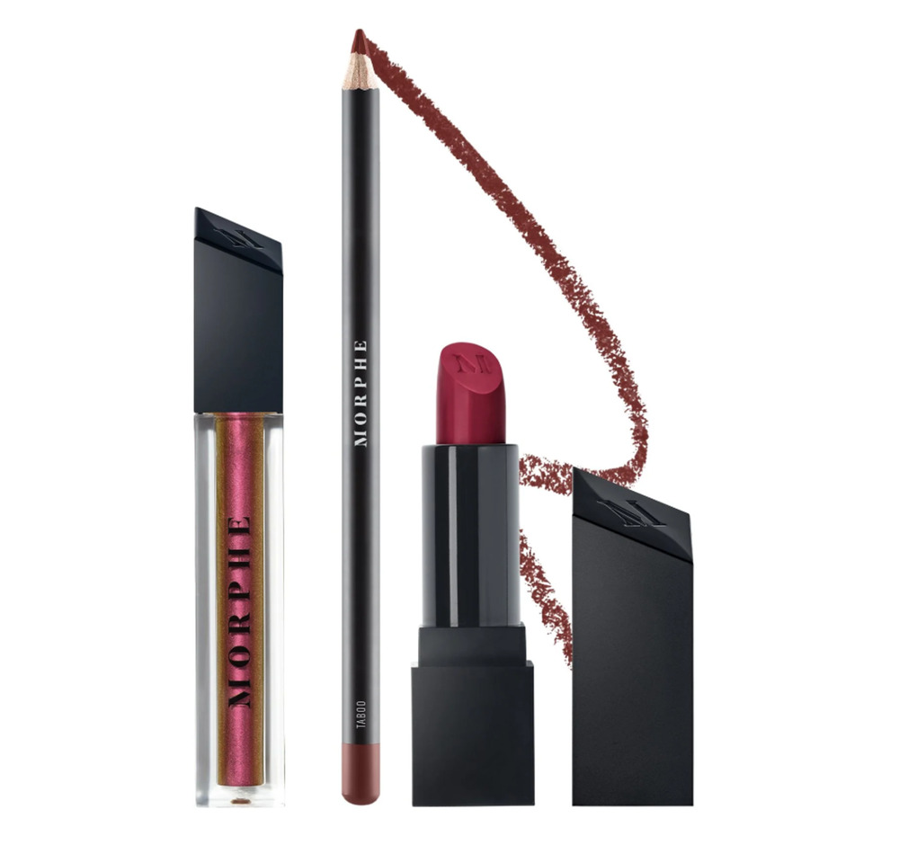 Morphe Out and A Pout Smoky Red Lip Trio - Lipstick, Gloss, Liner - HTF Set
